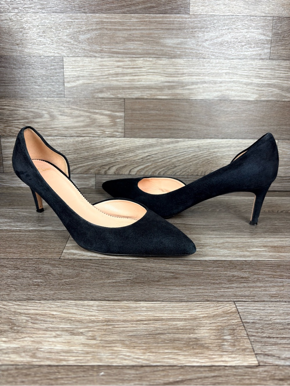 J. Crew Lucie Black Suede Pointed-Toe D'Orsay Pumps Leather Lining Sz 9